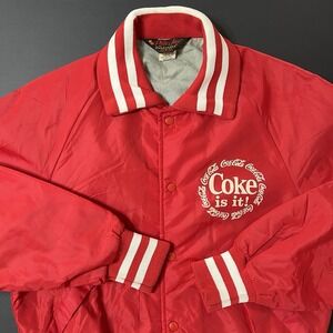 Vintage Coca Cola Nylon Varisity Jacket 1980s Red Size Medium Classic Retro
